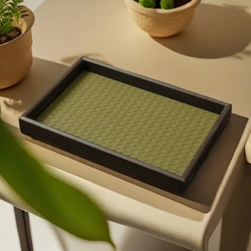 Mid-Century Rectangular Faux Leather Storage Tray for Entryway, Vanity, or Desk Organization
