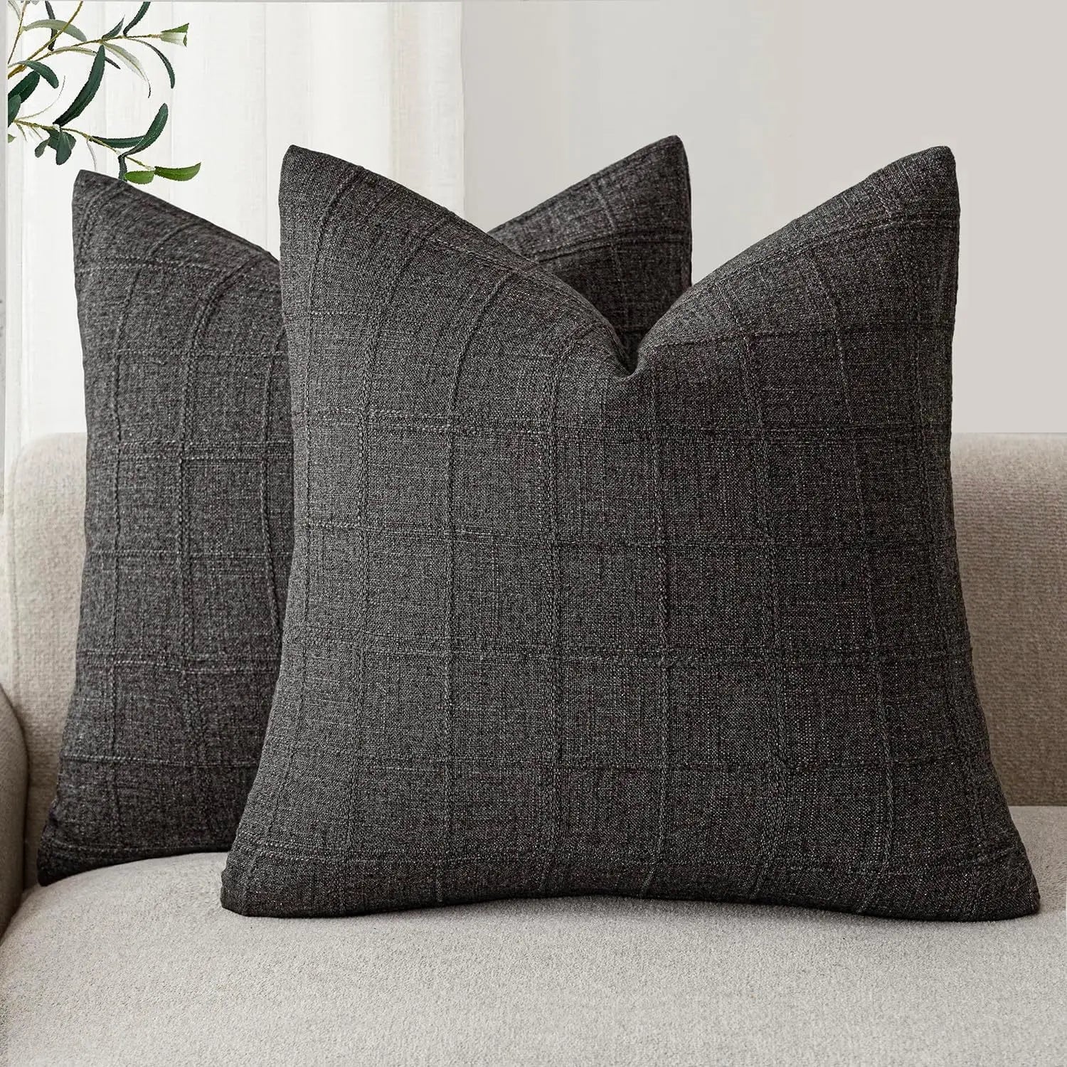 Rowan Plaid Linen-Cotton Throw Pillow Cover