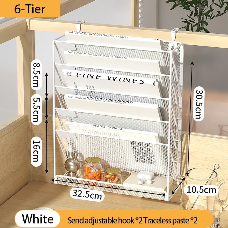 Wall-Mounted Mesh Desk Organizer with Adjustable Hooks, 4-6 Tiers