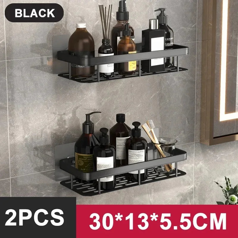 Wall-Mounted Aluminum Organizer Shelf (Adhesive, No-Drill)
