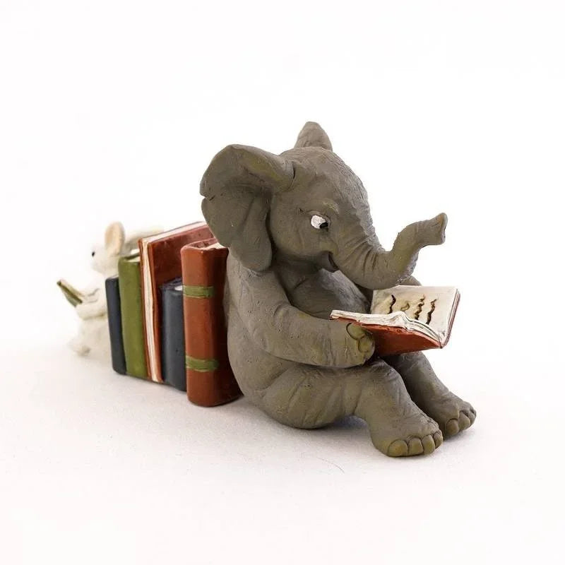 Arden Animal Friends Resin Bookend – Elephant & Rabbit Reading Statue for Bookshelf or Desk