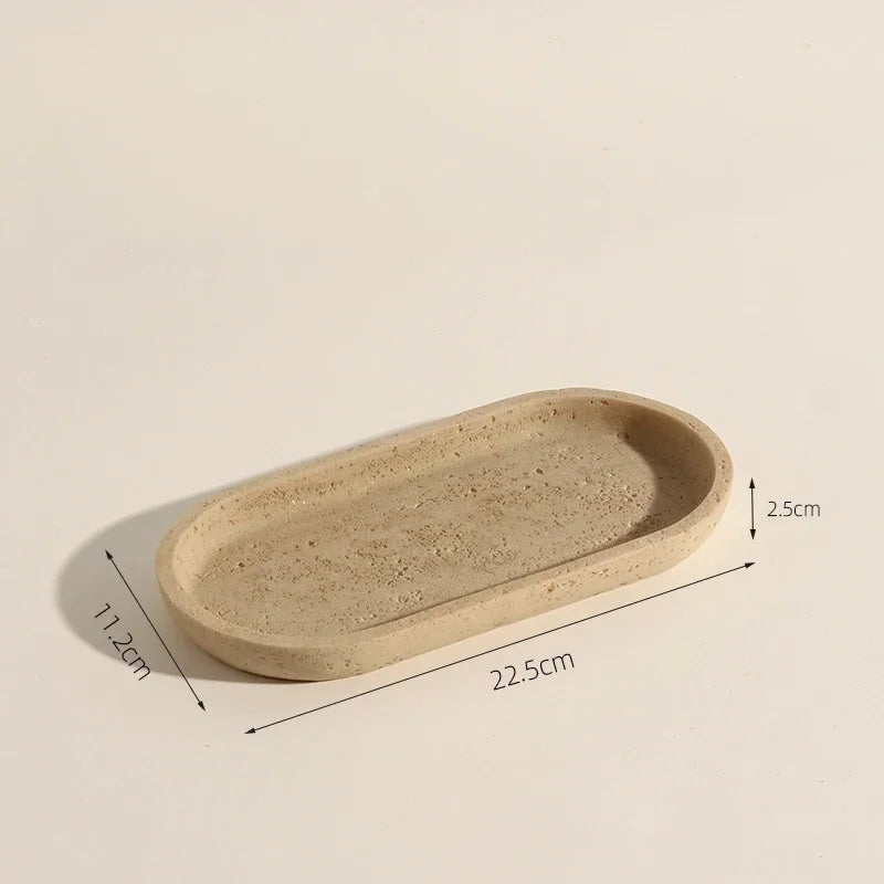 Travertine-Style Bathroom Organizer Trays and Accessories for Calm Counters