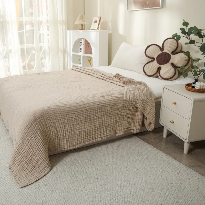 Lightweight 100% Cotton Gauze Bed Blanket – Soft, Breathable Layer for Cozy Bedrooms & Living Rooms