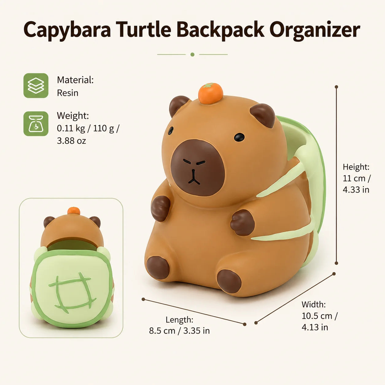 Capybara Turtle Backpack Pen Holder Desk Organizer – Chocolate