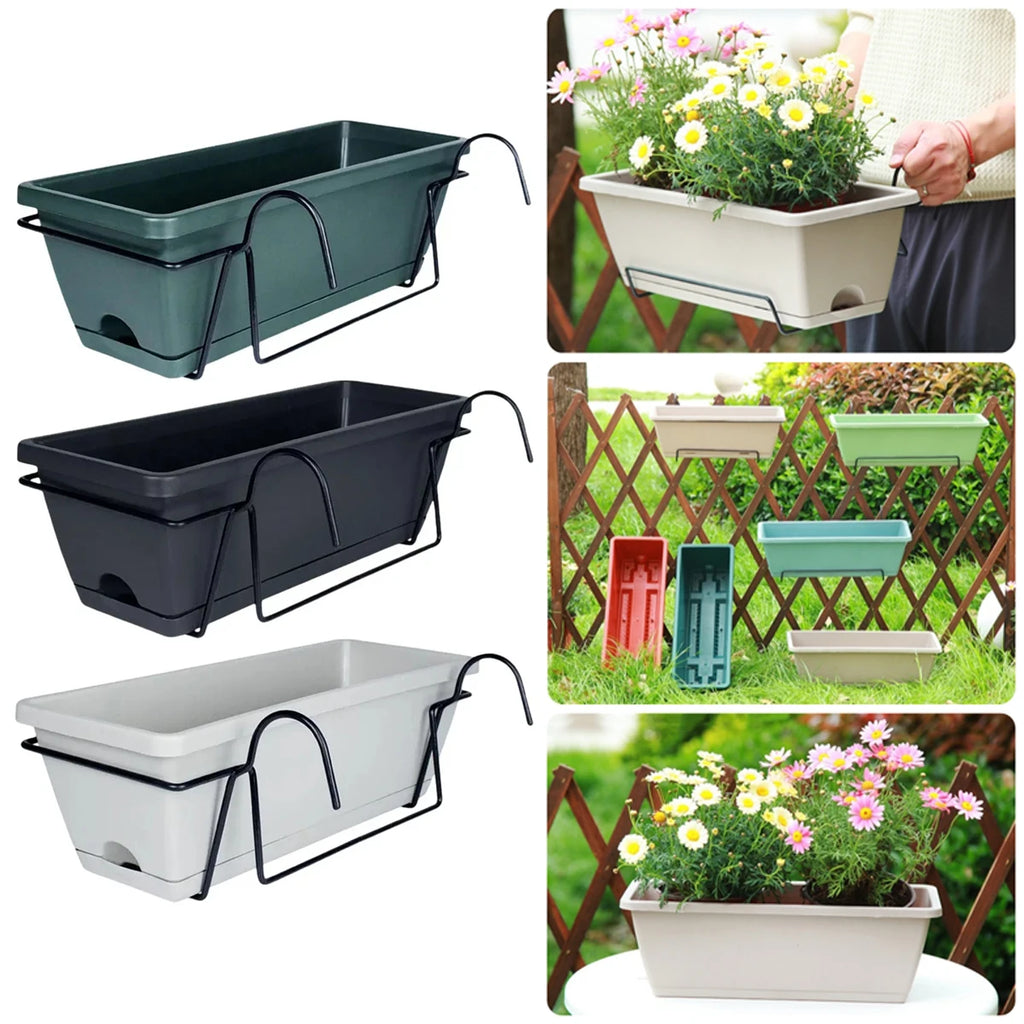 Rectangular Railing Planter with Drainage Tray for Balconies & Patios