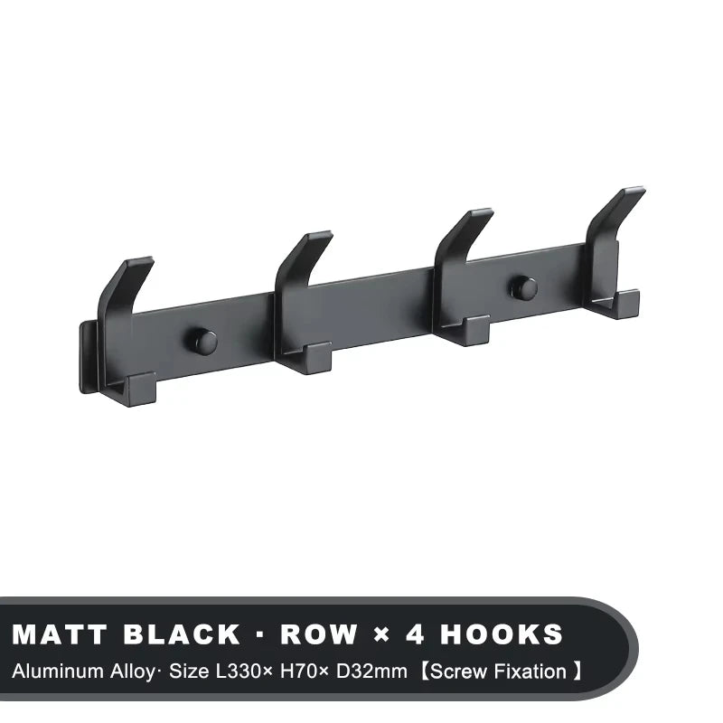 Wall-Mounted Black Metal Hook Rack for Bathroom or Entryway Organization