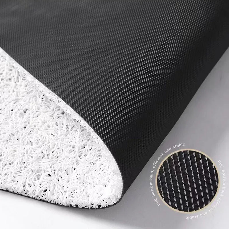 close-up of black anti-slip PVC backing on doormat