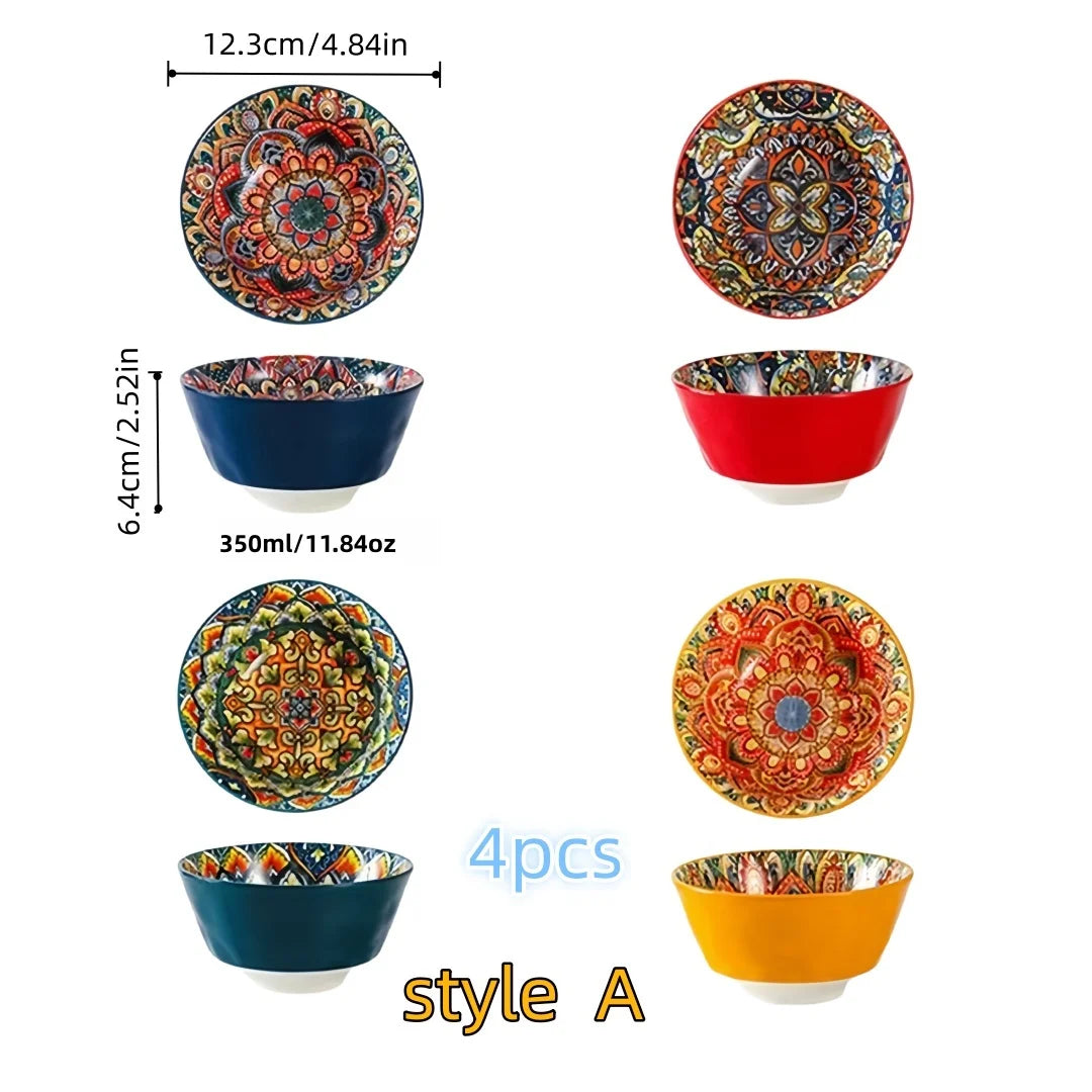 Arden Bohemian Porcelain Cereal and Soup Bowl Set – Floral Patterned Ceramic Bowls for Kitchen & Everyday Tabletop