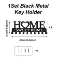 Wall-Mounted Black Metal Key Rack with 10 Hooks