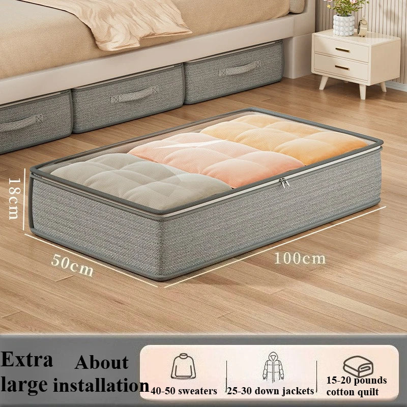 Stackable Under-Bed Storage Bin with Zipper Lid – Gray Fabric