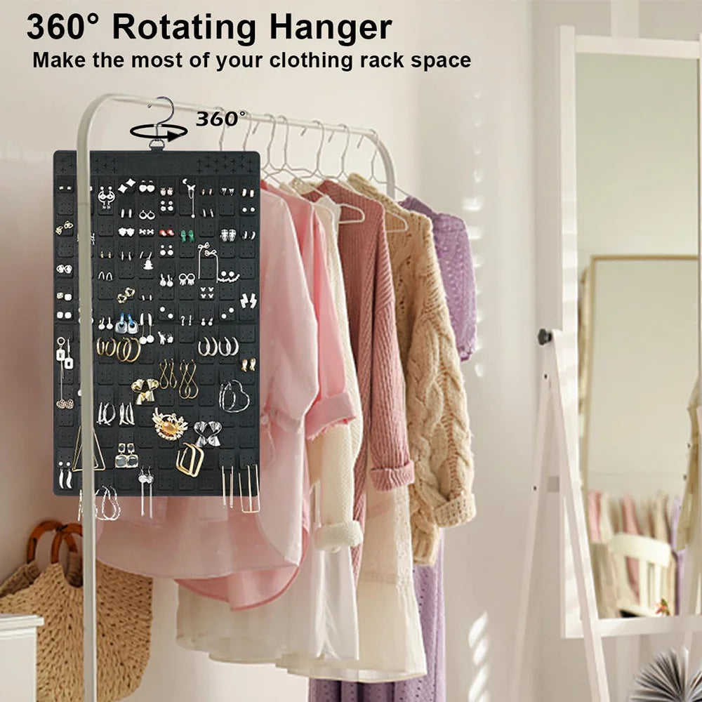 Dual-Sided Hanging Jewelry Organizer for Earrings & Necklaces, Black Felt