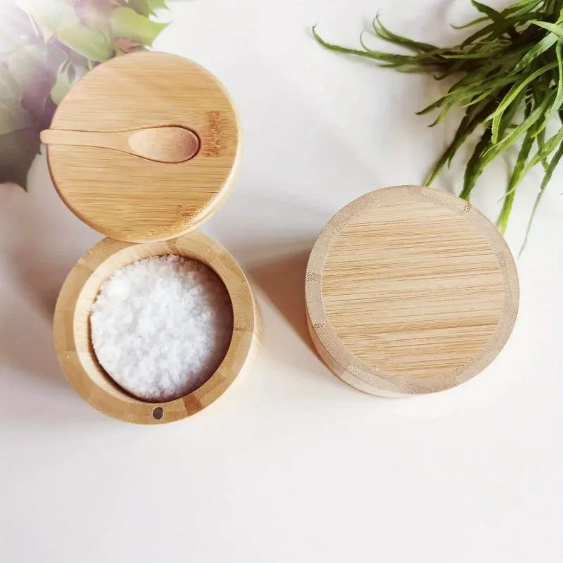 Bamboo Salt and Spice Cellar with Magnetic Lid and Spoon