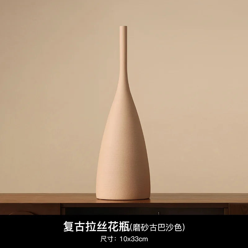 Morandi Wabi-Sabi Ceramic Vase in Earth Tones for Living Room or Shelf
