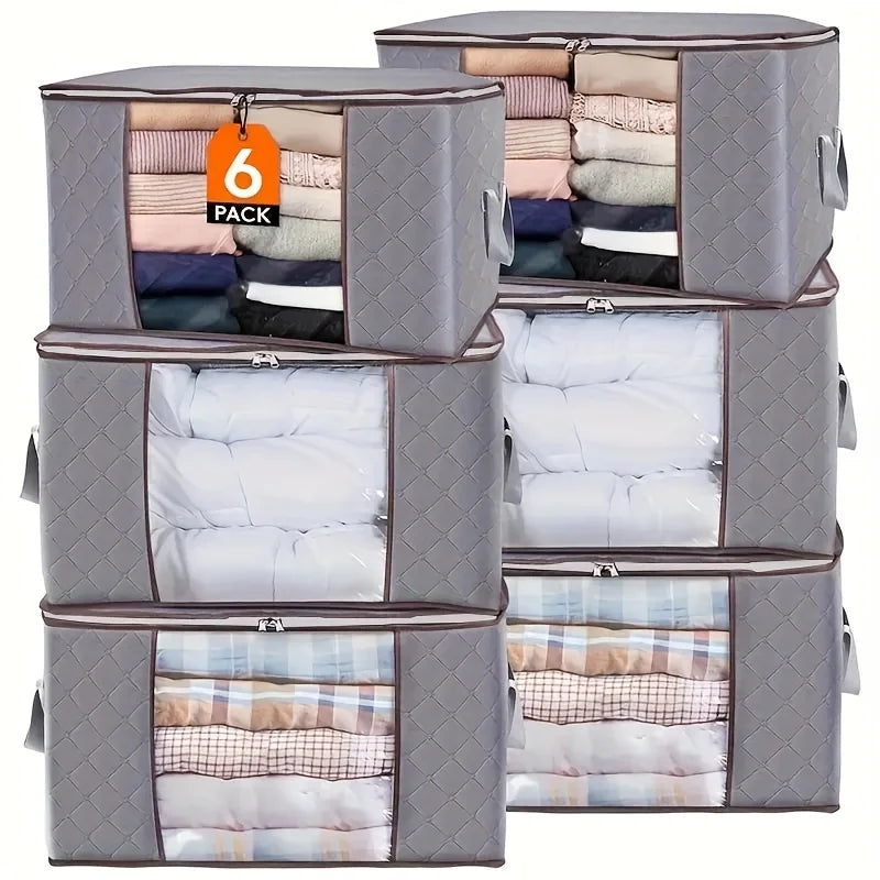 6-Pack Extra Large Gray Foldable Storage Bags for Closet & Seasonal Wardrobe Organization