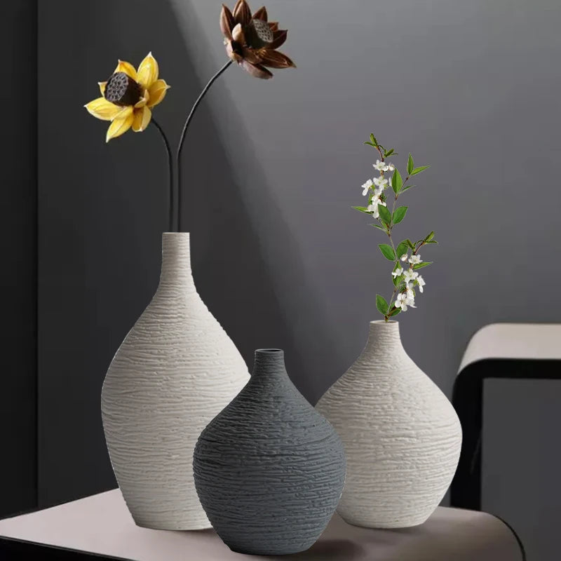 Linden Textured Ceramic Vase – Narrow Mouth Tabletop Decor