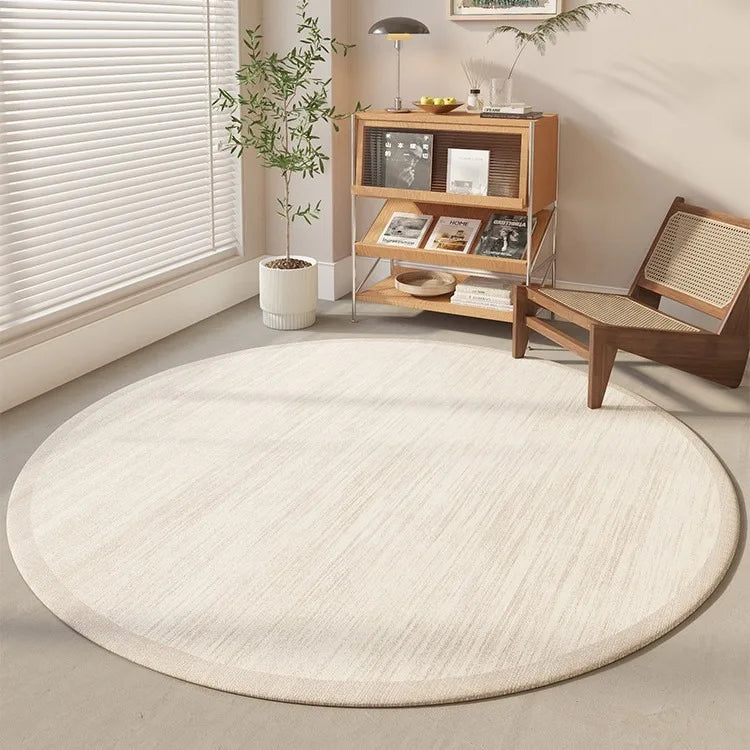 Harlow Minimalist Round Cream Rug with Black Line Pattern