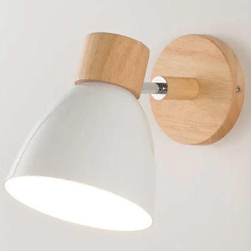 Arden Nordic Wall Sconce with Painted Iron Shade & Wood Base for Bedroom, Living Room, or Study