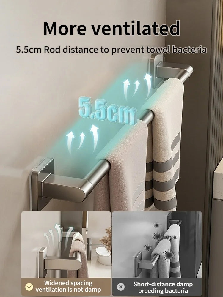 Towel bar illustration of 5.5cm spacing for improved towel ventilation