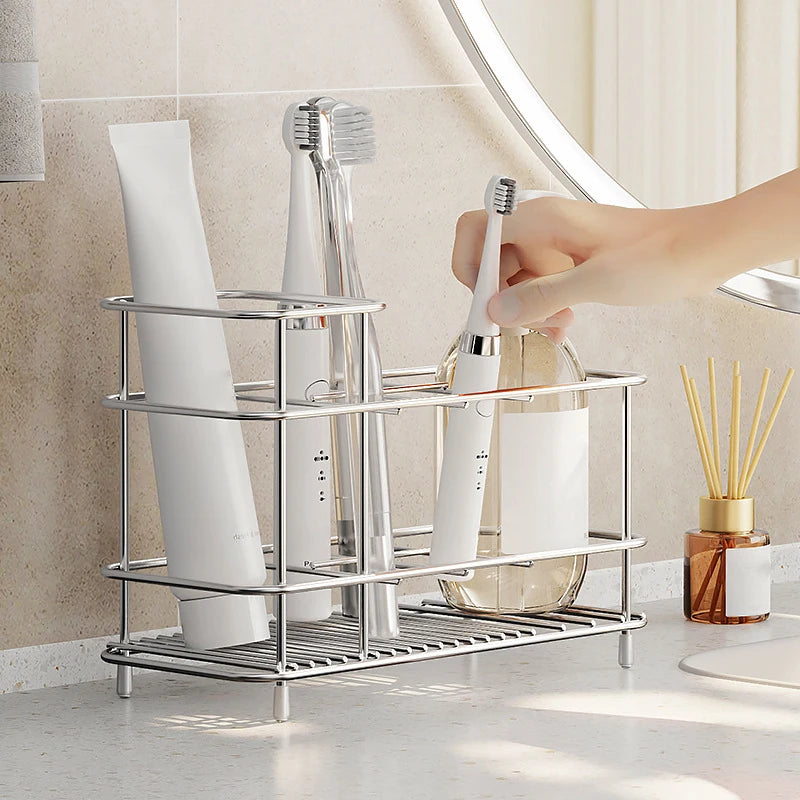 Stainless Steel Countertop Toothbrush & Toothpaste Holder for Bathroom