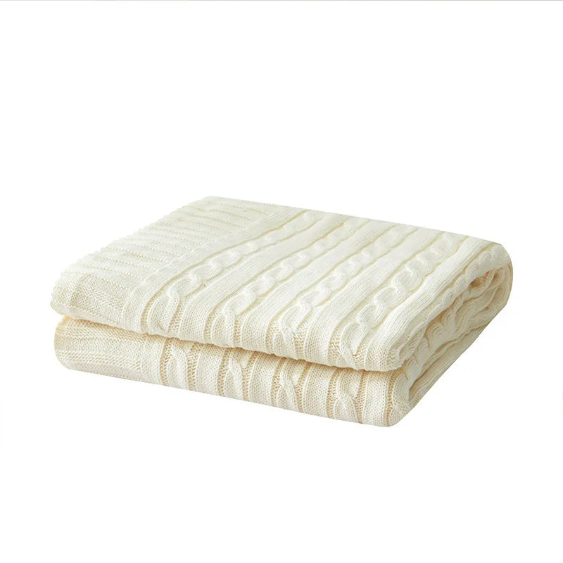 Cable Knit Cotton Throw Blanket – Cozy Decorative Bed & Sofa Blanket