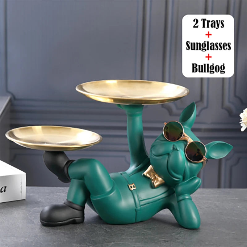 Marlow Double Tray Bulldog Catchall Sculpture for Entryway, Bedroom, or Living Room