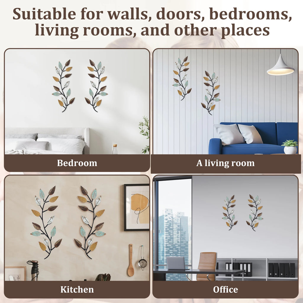 Olive Branch Metal Wall Art, Set of 2 – Leafy Decor for Living Room or Bedroom