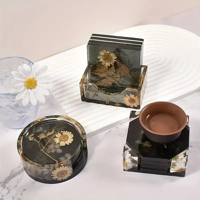Diagram showing measurements and details of coaster and holder silicone molds