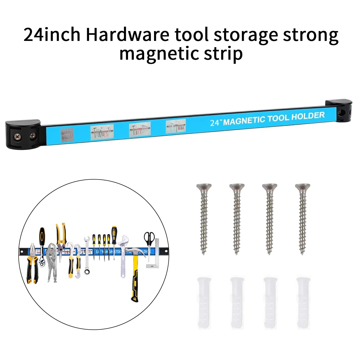 Wall-Mounted Magnetic Tool Holder Strip for Garage, Kitchen, or Workshop