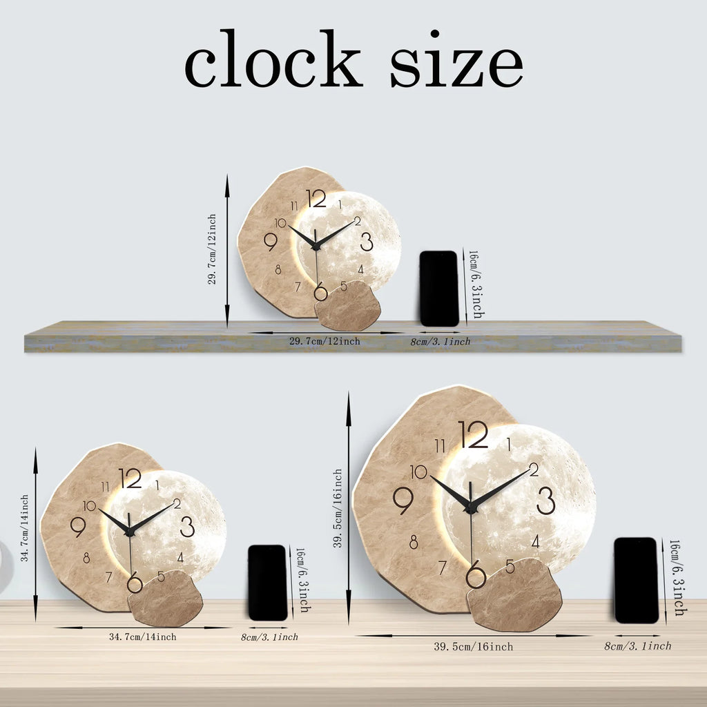 Astrid Moon Geometric Wall Clock – Silent Bamboo Wood