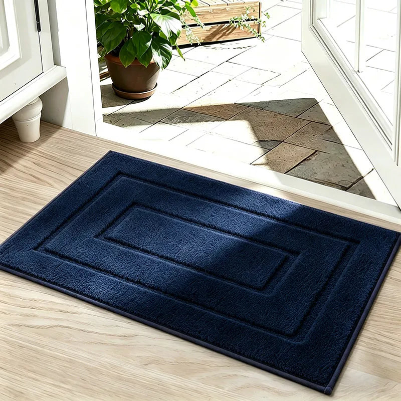Absorbent Non-Slip Polyester Door Mat for Entryway, Bathroom, or Bedroom — Washable, Soft Pile, Solid Colors, Two Sizes