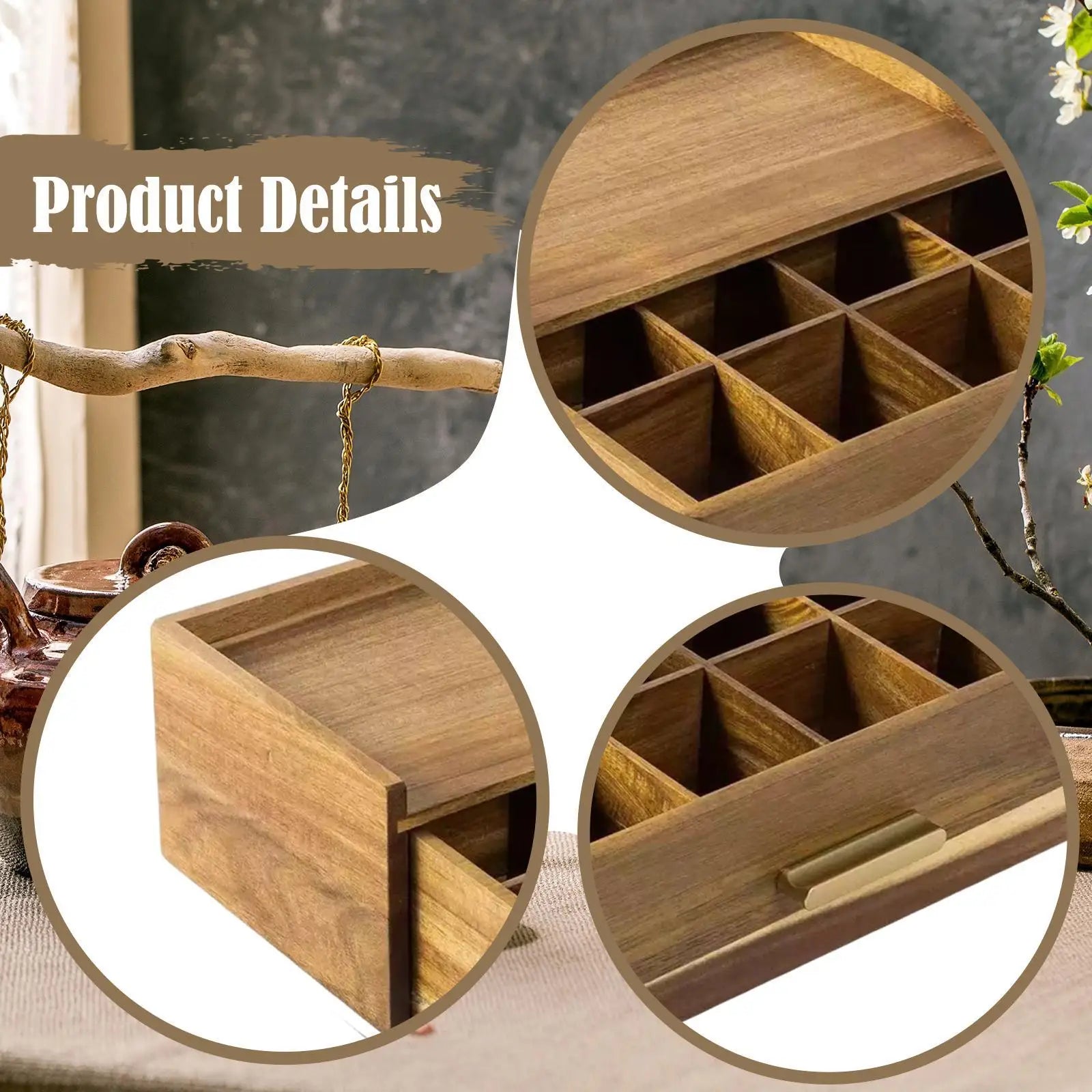 Wood Tea Bag Organizer Box with Drawer for Kitchen, Pantry, or Office