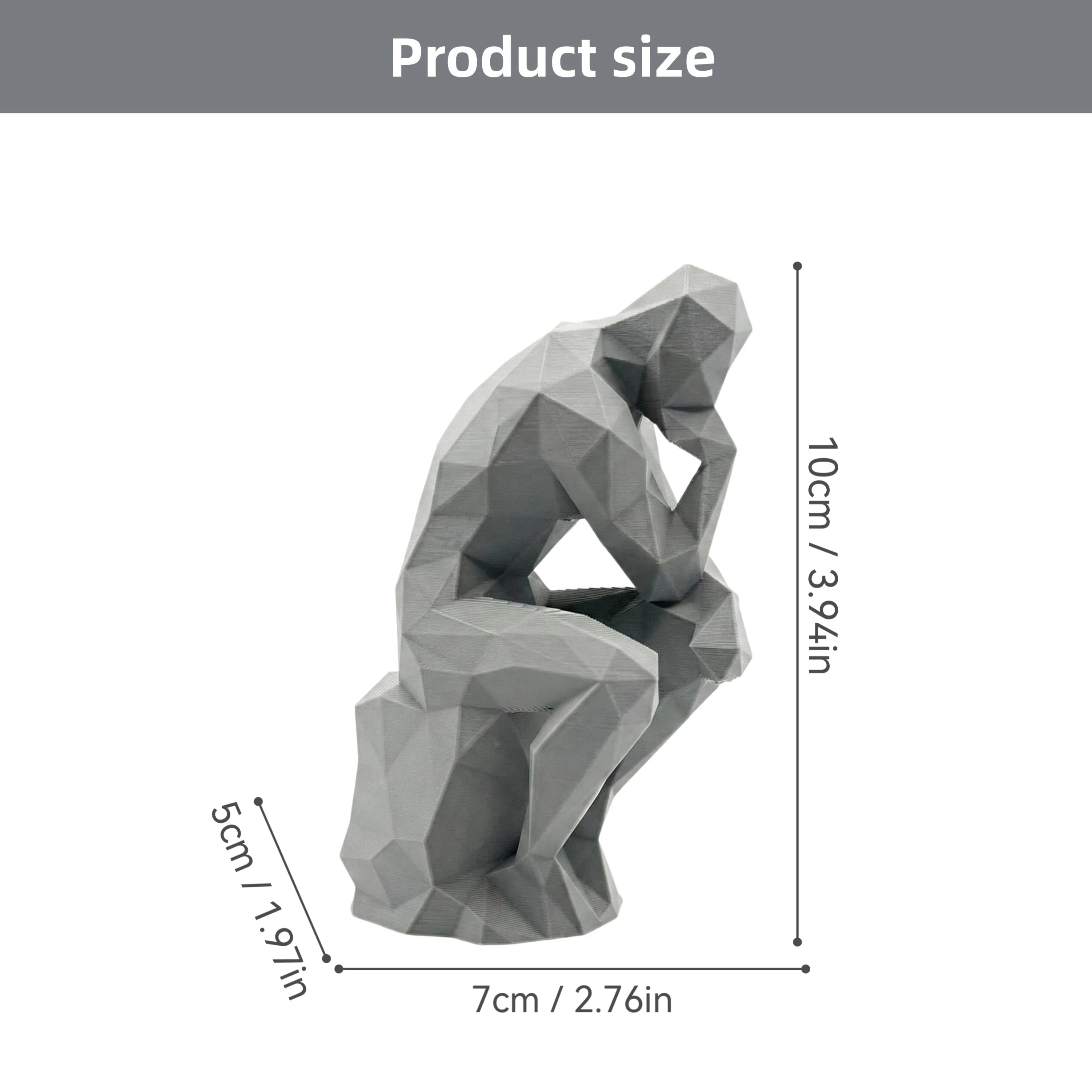 Product dimensions of geometric figurine: 10cm height, 7cm width, 5cm depth