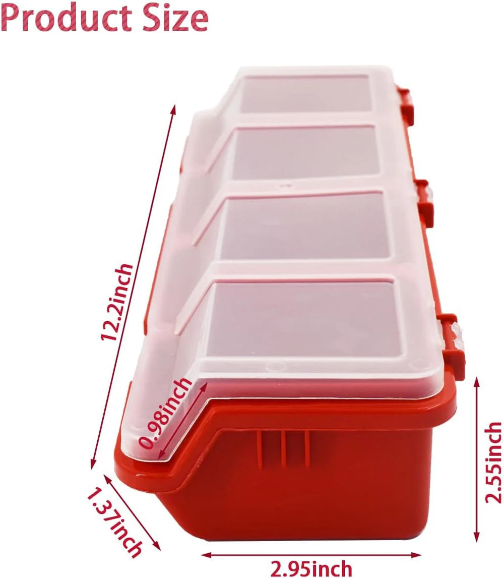 4-Compartment Plastic Small Parts Organizer Box with Lid – Red