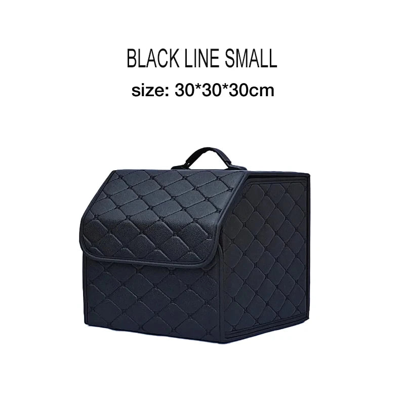 Folding Car Trunk Organizer Box – Quilted PU Leather Storage Bin