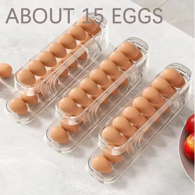 Double-Layer Rolling Egg Organizer for Fridge or Pantry Shelves