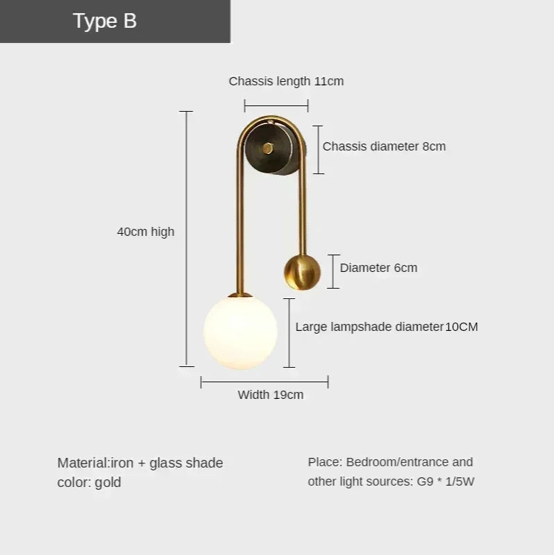 Soren Globe Glass Wall Sconce – Gold Modern Bedroom & Living Room Light