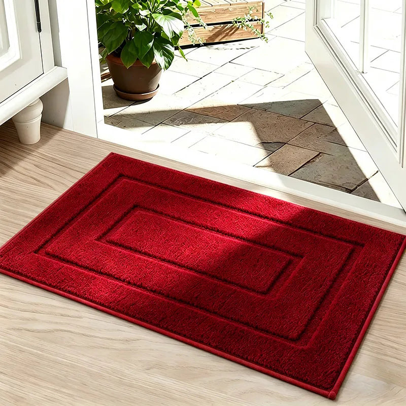 Absorbent Non-Slip Polyester Door Mat for Entryway, Bathroom, or Bedroom — Washable, Soft Pile, Solid Colors, Two Sizes