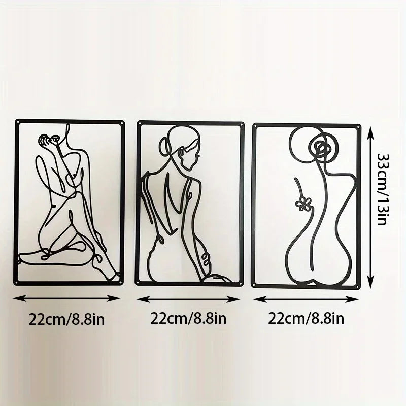 Soren Abstract Metal Wall Art – Set of 3 Line Figure Sculptures