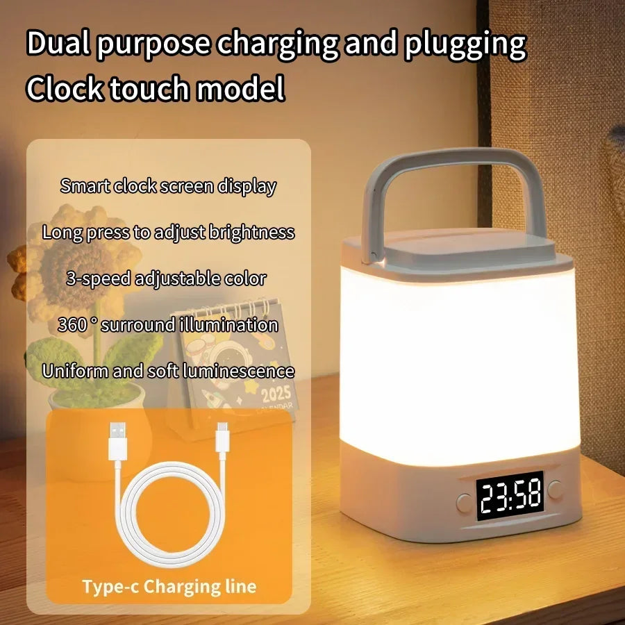 Rechargeable Bedside Night Light with Clock Display