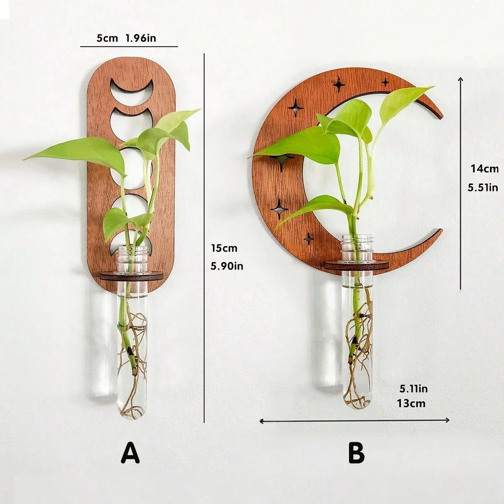 Luna Botanica Wall-Mounted Wooden Propagation Station – Moon Phase & Geometric Plant Terrariums for Bedroom, Bathroom, or Office