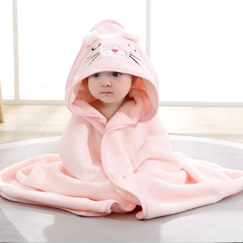 Cartoon Animal Hooded Baby Bath Towel Blanket – Soft Coral Fleece