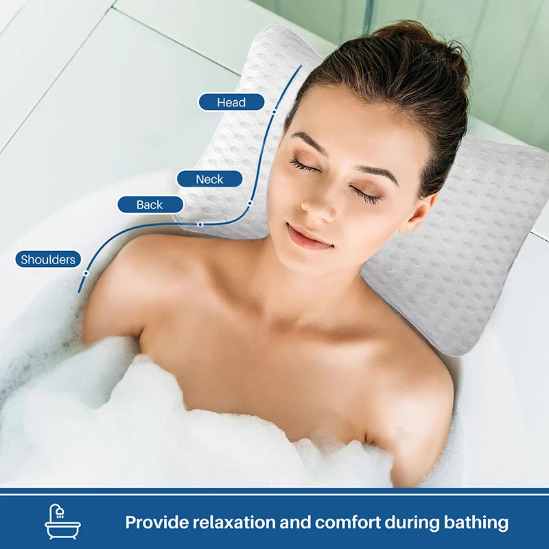 Machine Washable Suction Cup Bathtub Pillow for Head and Neck Support