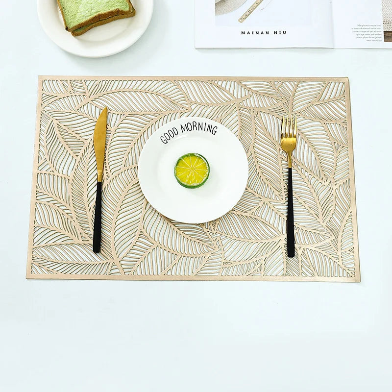 Leaf Cutout PVC Placemats – Set of 1, 2, 4, or 6 (Gold or Silver)