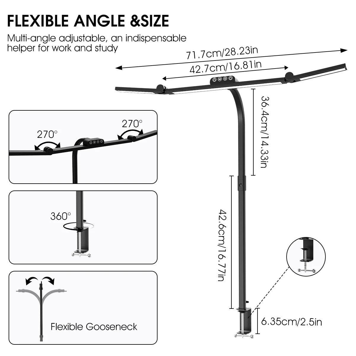 Ultra-Bright LED Clamp Desk Lamp with Rotating Arms for Home Office & Workstations