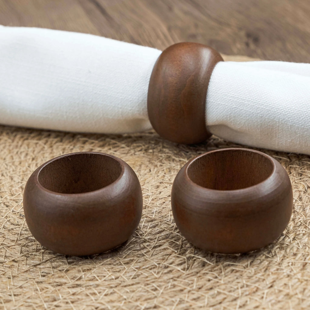 Set of 12 Acacia Wood Napkin Rings for Everyday and Festive Dining Tables
