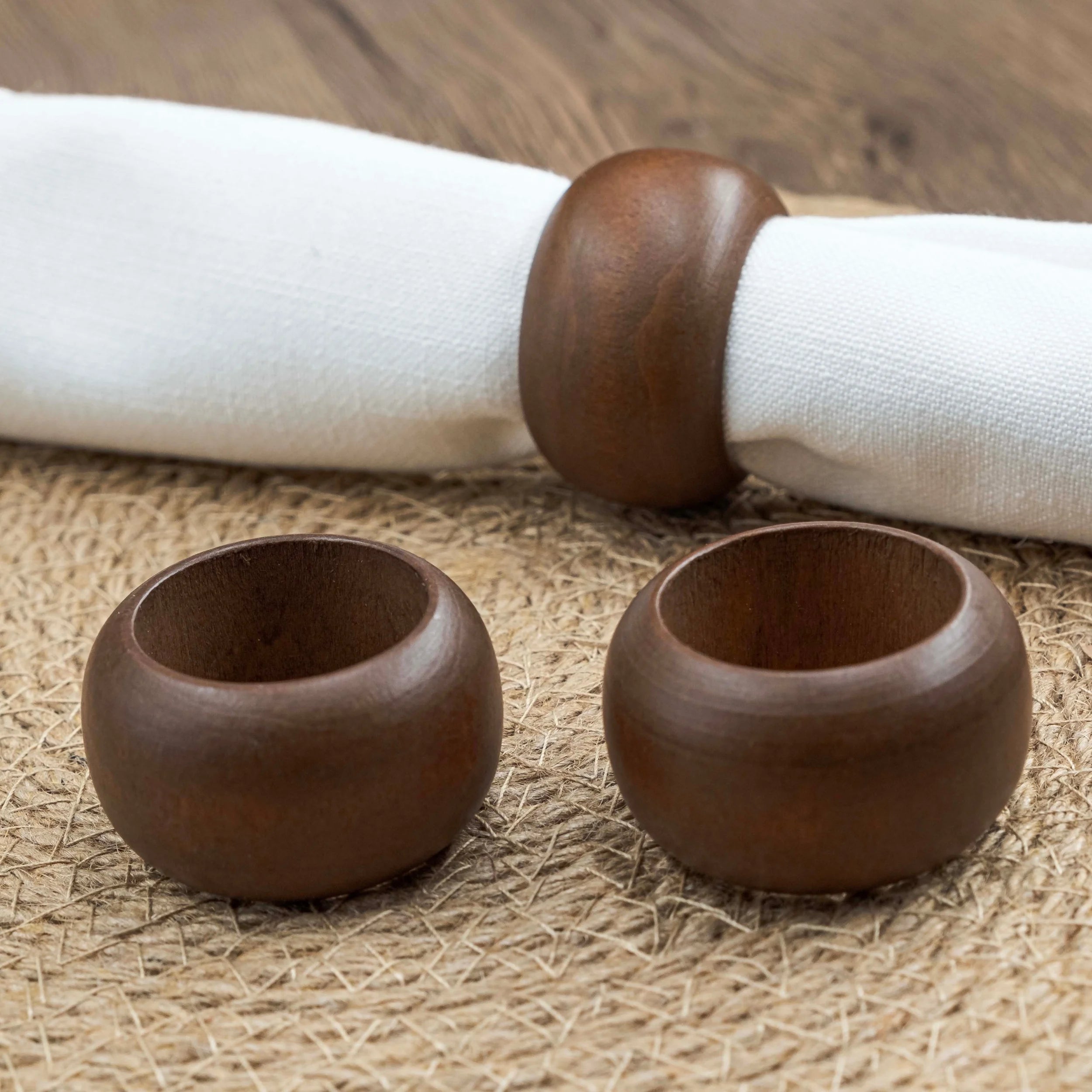 Set of 12 Acacia Wood Napkin Rings for Everyday and Festive Dining Tables