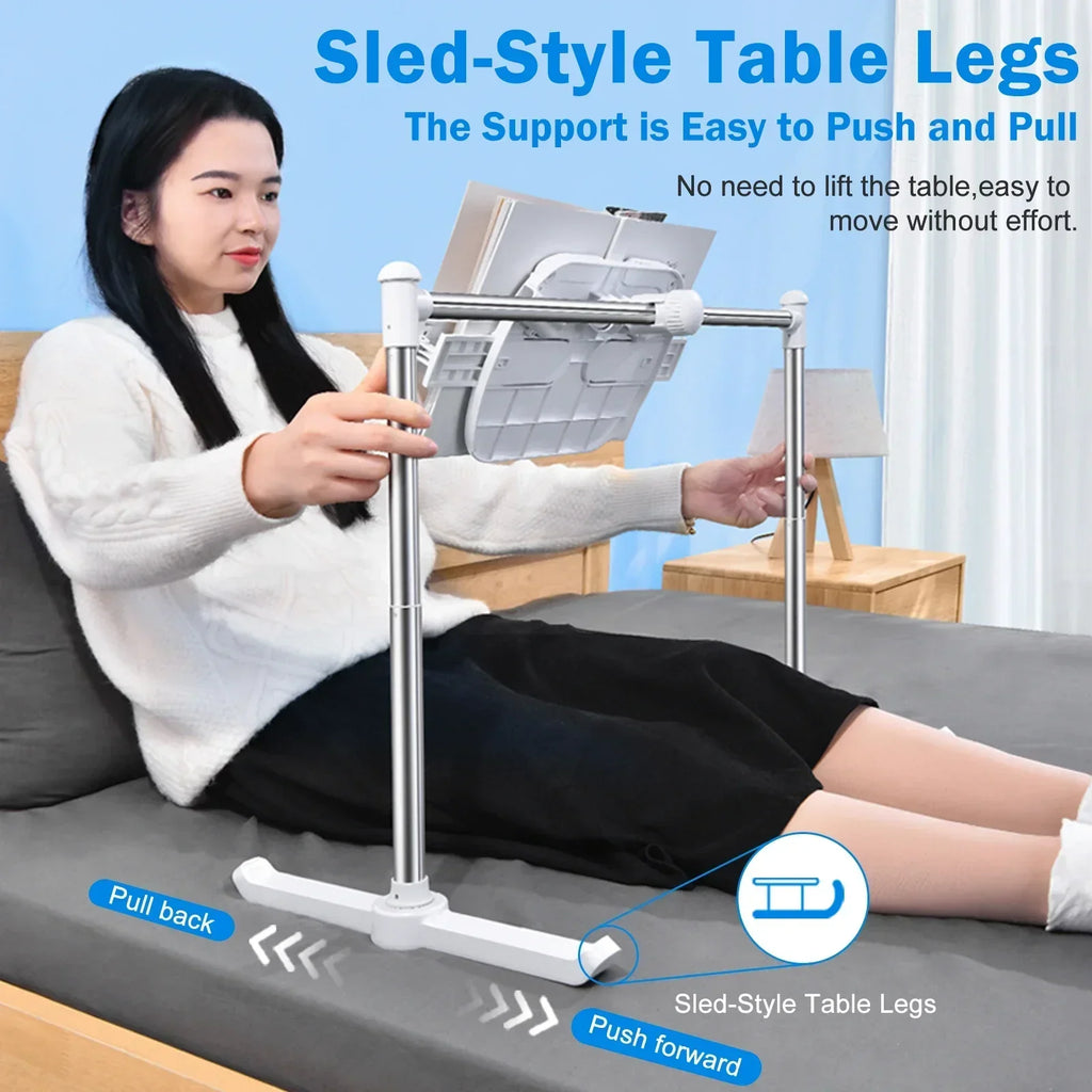 White Adjustable Aluminum Book Stand for Bed & Sofa with Hands-Free Page Clips