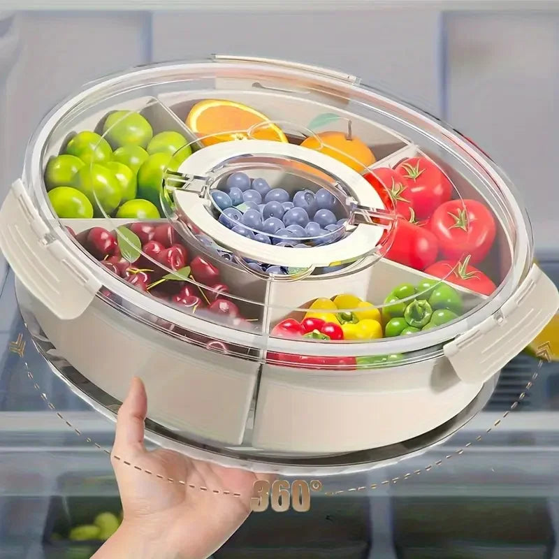 Divided Rotating Snack Tray with Lid for Fruit, Veggies, or Charcuterie