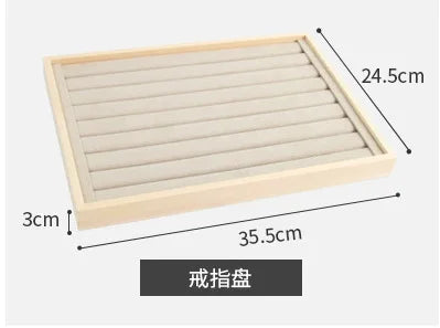 Velvet Jewelry Tray for Drawer or Dresser Organization – Beige & Apricot Wood Display with Compartments for Rings, Necklaces, Earrings