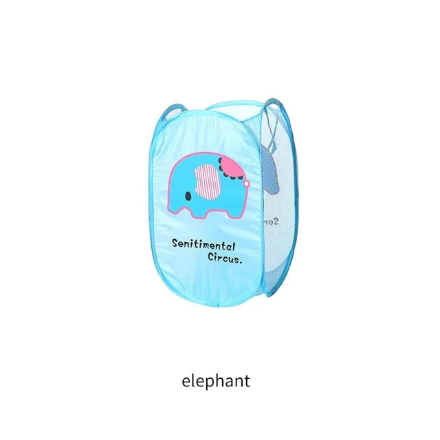Cartoon Animal Mesh Pop-Up Laundry Hamper for Kids’ Bedroom, Nursery, or Playroom Organization